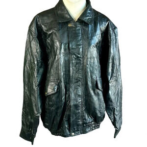 Napoline Hand Crafted Genuine Black Leather Patchwork Bomber Jacket Size 2X